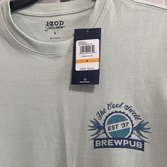 Izod Small Tee Shirt Saltwater‎ Harbor Gray Brewpub NWT - Picture 1 of 4